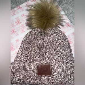 Love Your Melon Women’s Knit Pom Hat - Brown, White, and Burgundy